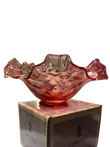 Cuenco Fenton Vidrio Arándano Óptico Diamante 7", Doble Engarzado Volantes EE. UU. - Imagen 3 de 5