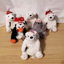 Vtg 1997 Coca-Cola Bean Bag Plush Lot - Set of 6 w/ Tags Bears, Penguin, Seal