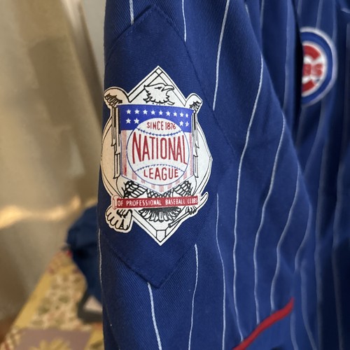 Vintage Starter Chicago Cubs MLB Baseball Jersey Mens Size Medium Pinstripe Blue - Picture 2 of 6