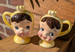 Vintage Napco Yellow Miss Cutie Pie Salt & Pepper Shakers 1950s Japan