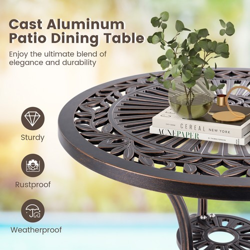 Patio Dining Bistro Table 24" Round Cast Aluminum Table w/ 2 Inch Umbrella Hole - Picture 6 of 6