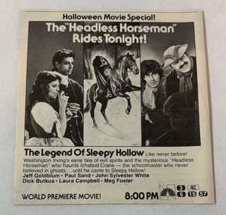 1980 NBC tv special ad LEGEND OF SLEEPY HOLLOW Jeff Goldblum Headless Horseman