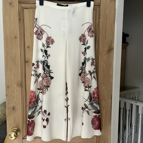 Zara Woman White Flower Wide Trousers Size S Bnwt Rrp £40