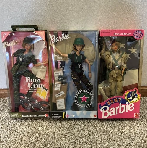 Lot of 3 Vintage Military Barbie Dolls. Boot Camp, Paratrooper, Stars 'n Stripes