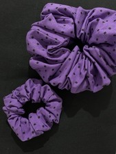 A Set Of 2 Matching Purple Black Polka Dots Scrunchies - Small And Large Set