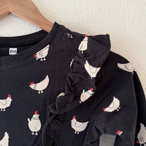 Tea Collection Ruffle Dress Girls Size 10 Chicken Print 3/4 Sleeve - Picture 5 of 9