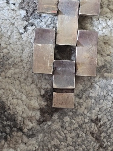 Art Deco 40er Jahre mexikanisches breites kühnes Sterling Silber Gliederarmband - signiert - Bild 7 von 9