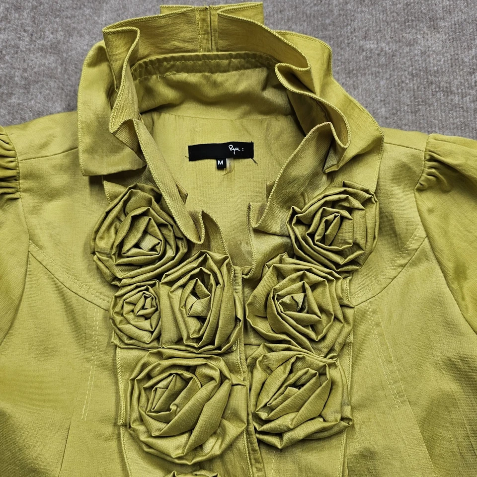 Túnica Anthropologie RYU 3D rosa babado botão frontal tamanho médio vibrante Chartreuse - Imagem 4 de 4