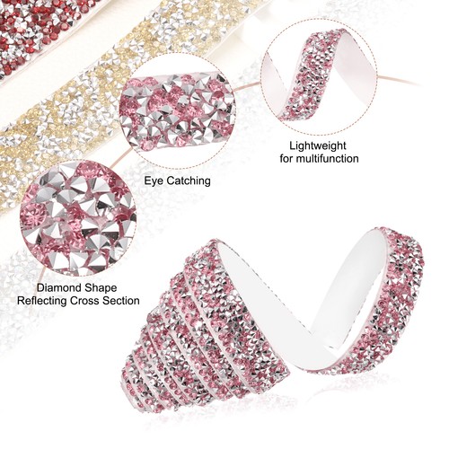 3/5 Inch x 1 Yard Crystal Rhinestone Sticker Ribbon Silver Pink - Bild 4 von 7