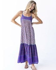 NATURAL LIFE Purple Maxi Floral Dress Small Sleeveless Boho Flowy Paisley Cotton