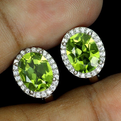925 Sterling Silver Earrings Oval Peridot 9x7mm Natural Gemstone Jewelry - Picture 2 of 14
