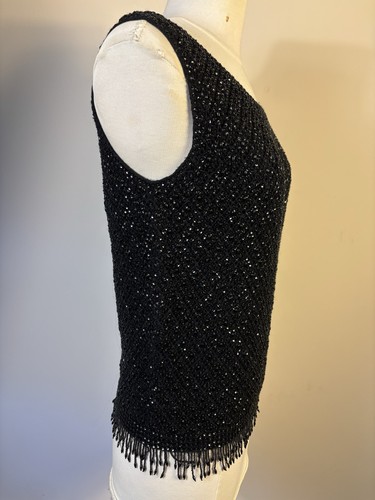 Imperial Imports Hong Kong British Crown Vintage Sz 36 Wool Black Beaded Top - Picture 4 of 9