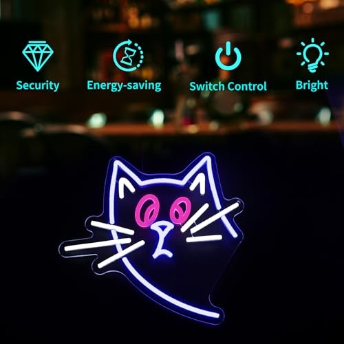 Cat Neon Sign - Cat Neon Signs for Wall Decor LED Light Signs for Man Blue Cat - Picture 7 of 8