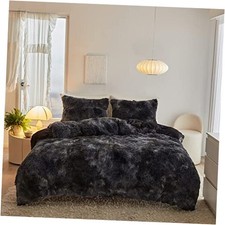 Shaggy Plush Duvet Cover Set Super Soft Fluffy Faux Fur Queen Black Ombre