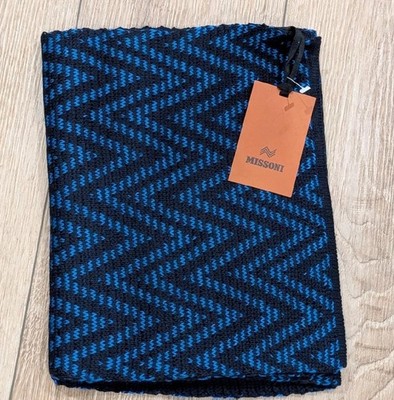 $285 Mens MISSONI Herringbone Wool Blend Scarf Blue Multi