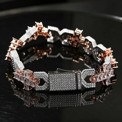 6 Ct Round Cut Simulated Diamond 925 Yellow Silver Cross Infinity Cuban Bracelet