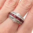 Judith Jack Sterling Silver Vintage Real Red Garnet & Marcasite Ring Size 7.25