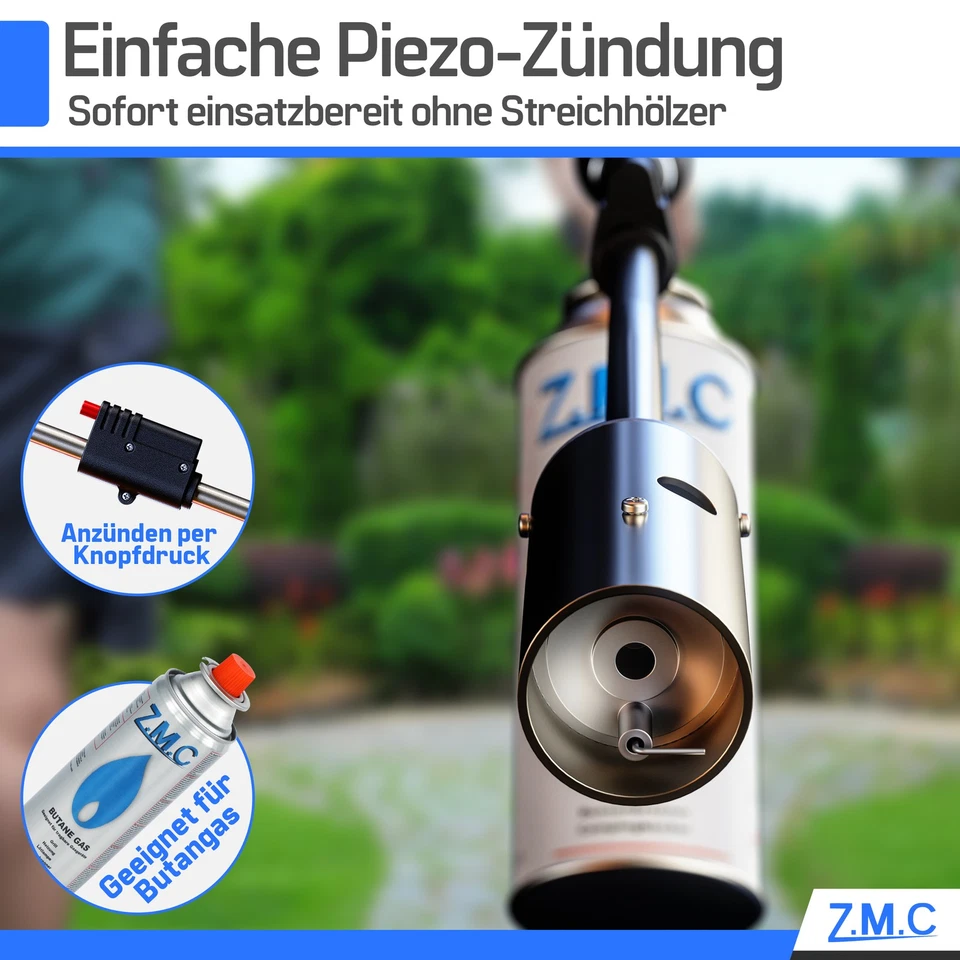 ZMC Unkrautbrenner 2,5kW + 8 Gaskartuschen 227g Piezo Gasbrenner Abflammgerät - Bild 2 von 4