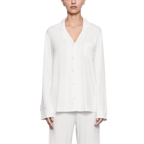 Skims Pyjama Oberteil Damen klein weiß weich Lounge Knopfleiste Langarm Loungewear - Bild 1 von 10