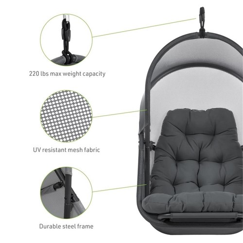 Afuera Living Breeze Outdoor Foldable Mesh Fabric Egg Swing in Dark Gray - Picture 2 of 10
