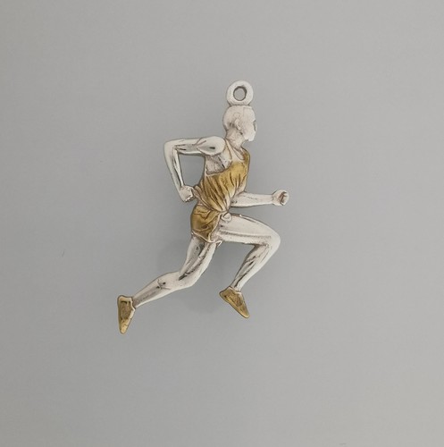Running Pendant for Men – 925 Silver with Gold Plating Sports Jewelry Gift Charm - Picture 2 of 13