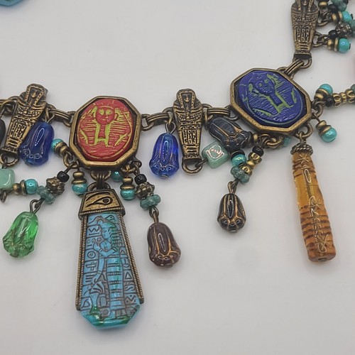 Sweet Romance Necklace Earrings Set Egyptian Revival Scarab 16" - Picture 4 of 11