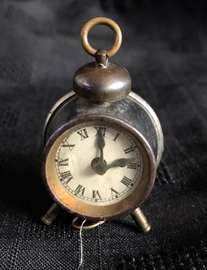 Antique Bedside Alarm Clock Novelty Cast Metal Rotary Tape Measure - Image 2 of 4