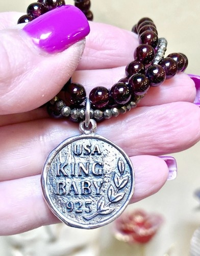 GORGEOUS King Baby/Queen Baby Sterling Silver Garnet Crescent Moon Coin Bracelet - Picture 11 of 12