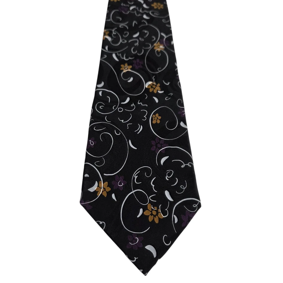 Corbata para Hombres J Garcia Negra Púrpura Floral Seda 'Espacio Aéreo' Edición Limitada Preppy Foto 2 de 4