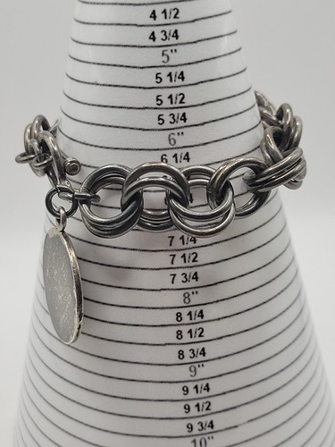 Vtg Sterling 925 Mexico Heavy Rolo Chain Toggle Bracelet 7” Monogram Charm 55g - Picture 6 of 7