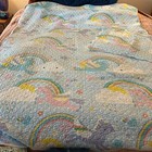 Yes I Can Twin quilt coverlet unicorn rainbows clouds blue pink w/ sham