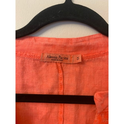 Alessia Pacini Leinen Midi Ärmellos Kleid Koralle Bestickt Made in Italy 1X - Bild 5 von 8