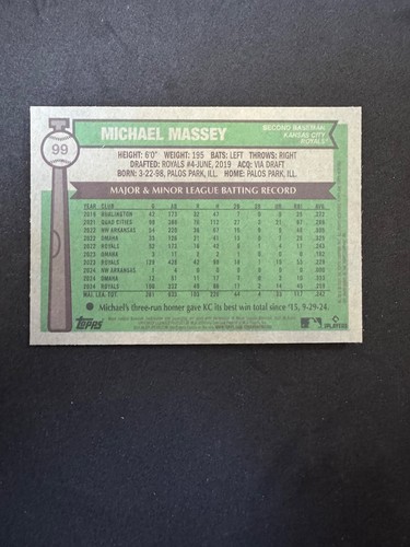 2025 Topps Heritage - Michael Massey #99 cromo plata refractor brillante - Imagen 2 de 2