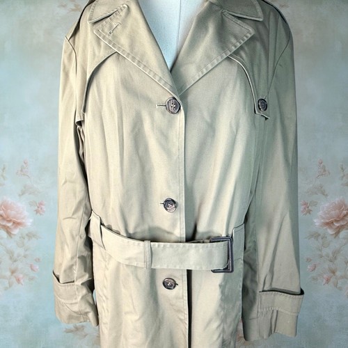 Vintage Botany 500 Beige Plaid Lining Cotton Blend Button Up Belted Trench Coat - Picture 3 of 8