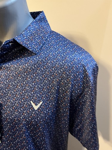 Polo golf uomo Callaway Opti Dri blu rossa check poli spandex media - nuova con etichette - Foto 3 di 17