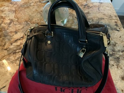 Carolina Herrera Andy Bag Black Leather Boston Bag CH Spain EUC