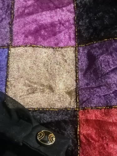 Vintage Samt Velours bunt kariert transparente Ärmel geknöpft Top Damengröße 10 - Bild 7 von 15