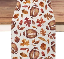 Fall Table Runner 13X72 Inch,Football with Maple Leaves Table Decors for Seasona