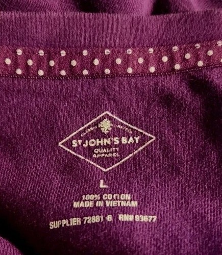 Camisa Top St John's Bay Para Mujer Talla L Púrpura Manga Corta Cuello en V 100% Algodón - Imagen 3 de 7