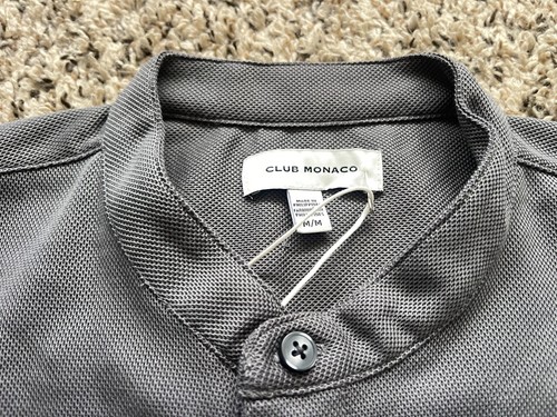 Club Monaco Shirt Mens Medium Gray Short Sleeve Stand Band Collar NEW - Picture 2 of 7