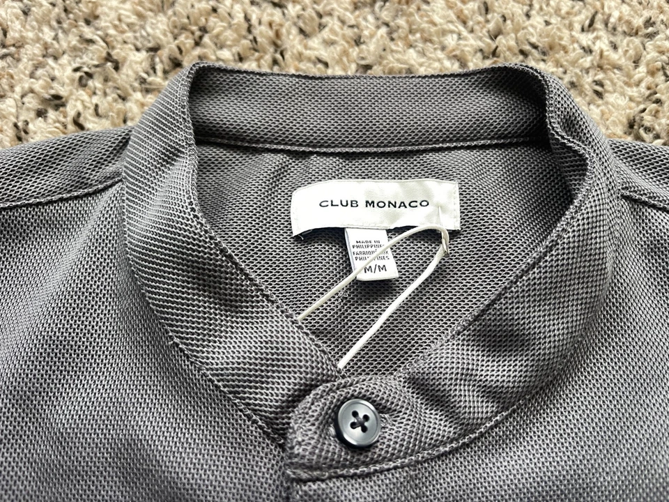 Club Monaco Shirt Mens Medium Gray Short Sleeve Stand Band Collar NEW - Image 2 of 4