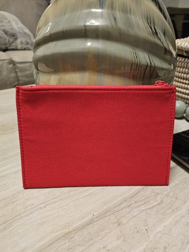 Valentino Beauty Red Cotton Canvas Flat Makeup Pouch Cosmetic Case Zippered - Picture 4 of 8
