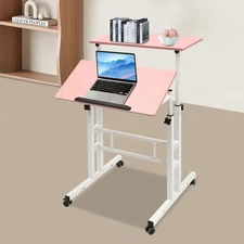 Rolling Desk with Wheels Home Office Laptop Cart Computer Desk for Standing/Sitt