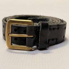 D&G Dolce & Gabbana Belt Mens 38 Black Leather Perforated Brass Buckle 95 cm