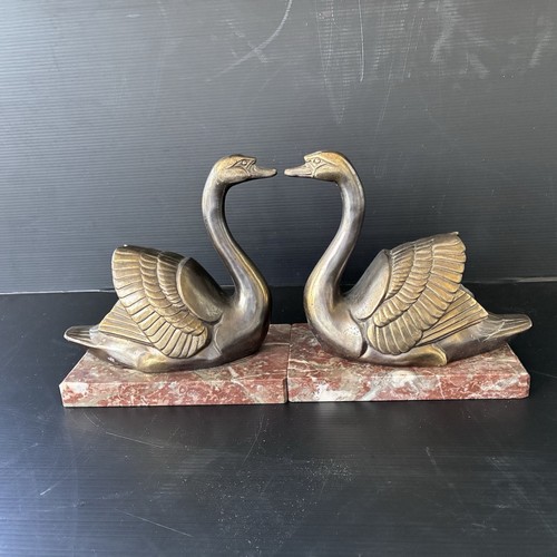 Presse Livre Laiton Vintage art Deco Cygnes - Picture 2 of 13