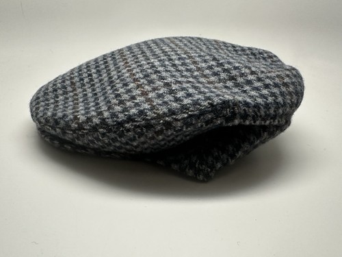 Cappello uomo piccolo berretto lana blu vintage pied de poule tweed cabbie newsboy nuovo con etichette - Foto 2 di 9