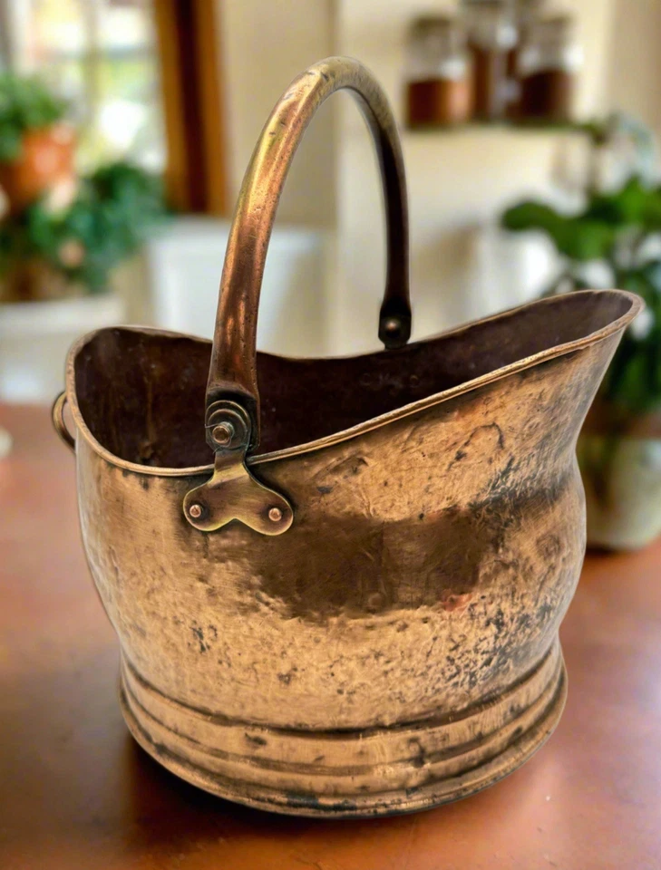 Медный угольный челнок в антикварном стиле АНГЛИЙСКИЙ камин ведро с ручкой 15 дюймов - Изображение 2 из 4