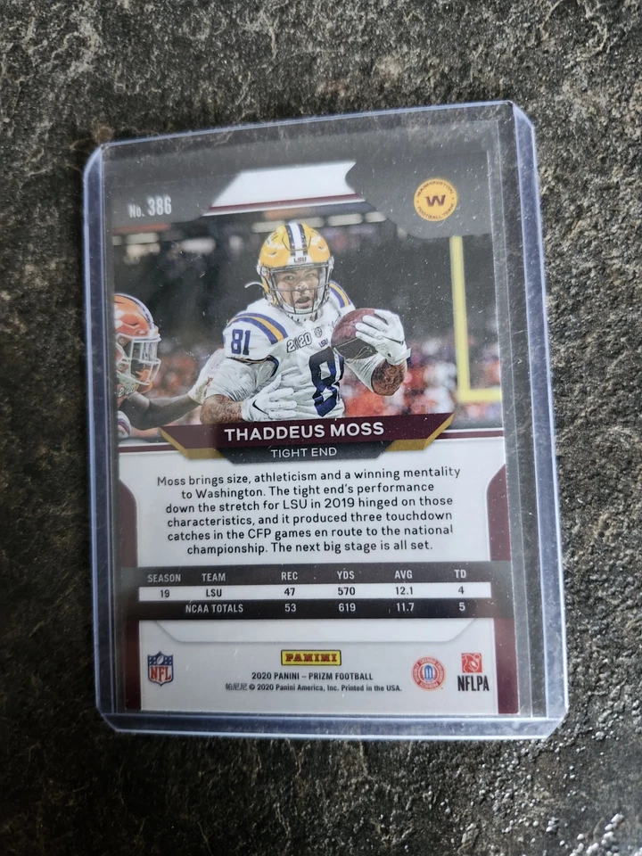 2020 Panini Prizm Rookie Thaddeus Moss Card# 386 - Image 2 of 2