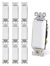 Matte White Single Pole Decorator Light Switch 15Amp 120/277V Decorative Padd...