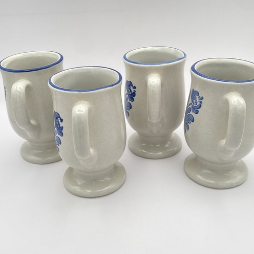 Pfaltzgraff Yorktowne Footed Pedestal Mugs Coffee Cups 5" Stoneware Set of 4 Vtg - Picture 4 of 14